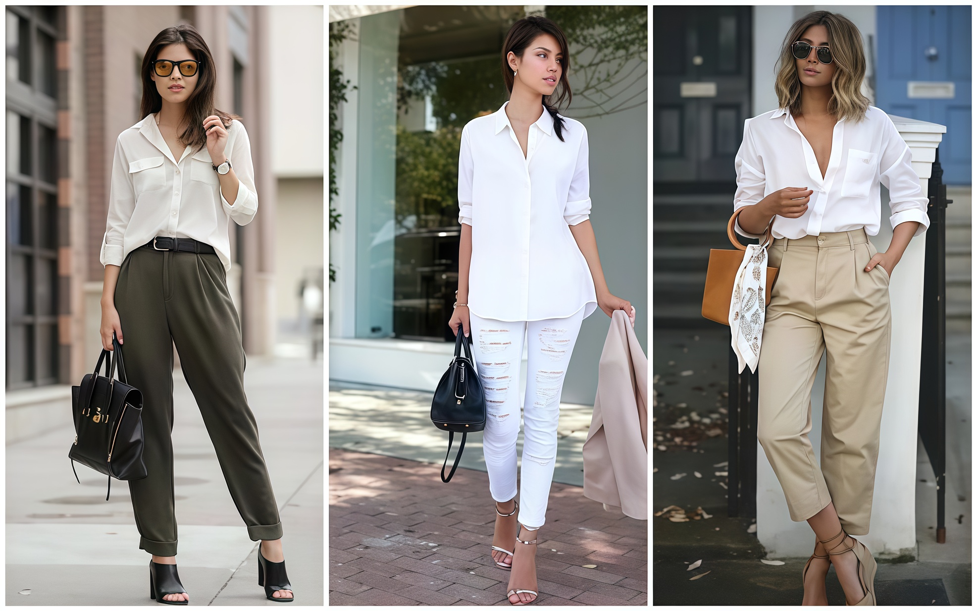 Как носить женские брюки и рубашку?