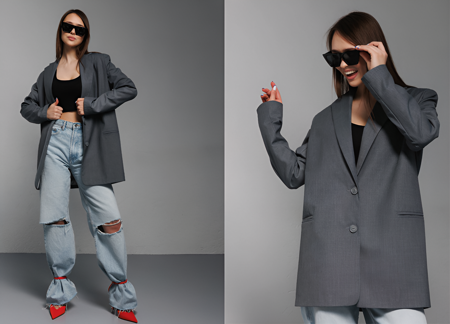 Идеи многослойных образов с оверсайз жакетом и приталенными элементами